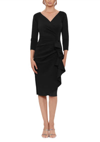 Xscape - V-neck Side Ruffle Midi Dress