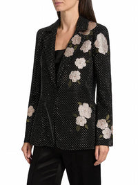 alice + olivia Macey Embellished Notch Lapel Blazer in black hematitie - women's jacket - alternate view