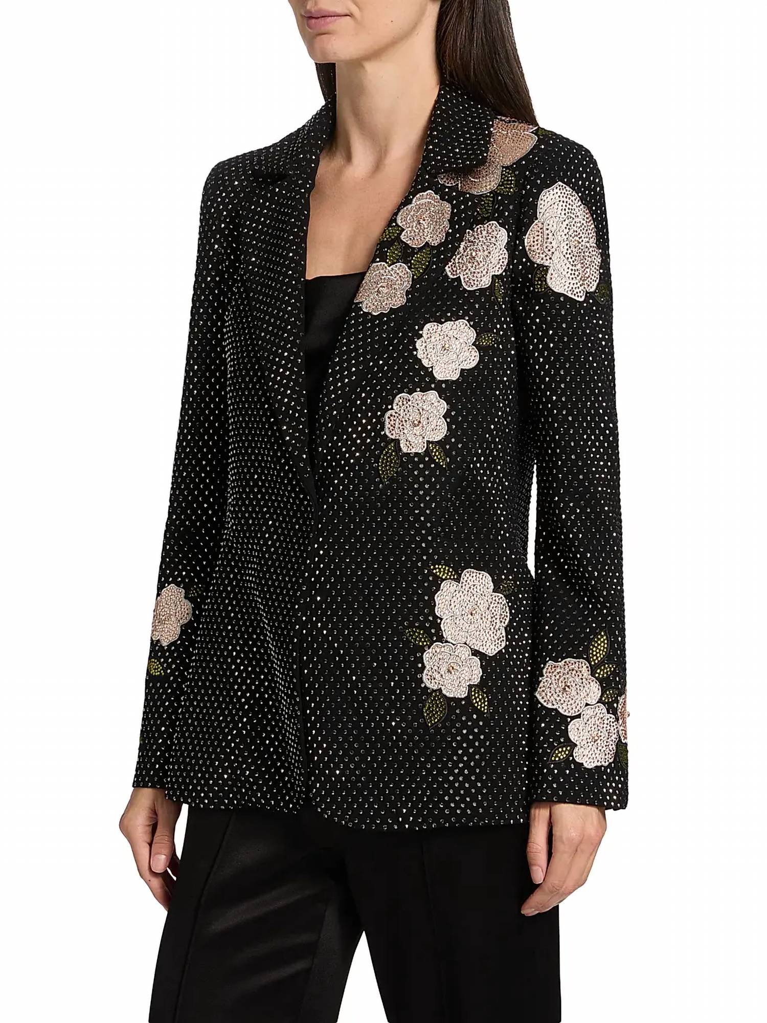 alice + olivia Macey Embellished Notch Lapel Blazer in black hematitie - women's jacket - alternate view