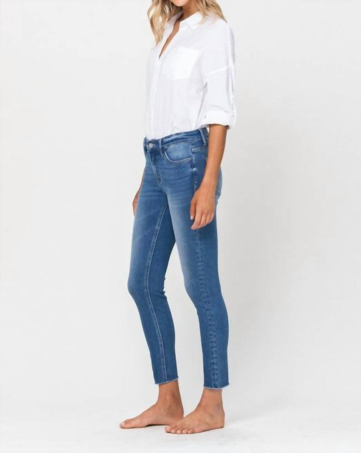 Simon Mid Rise Raw Hem Skinny Jean