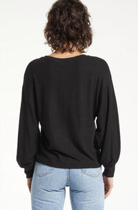 Z Supply Mira Marled Top in black - women's long sleeve top - detail view