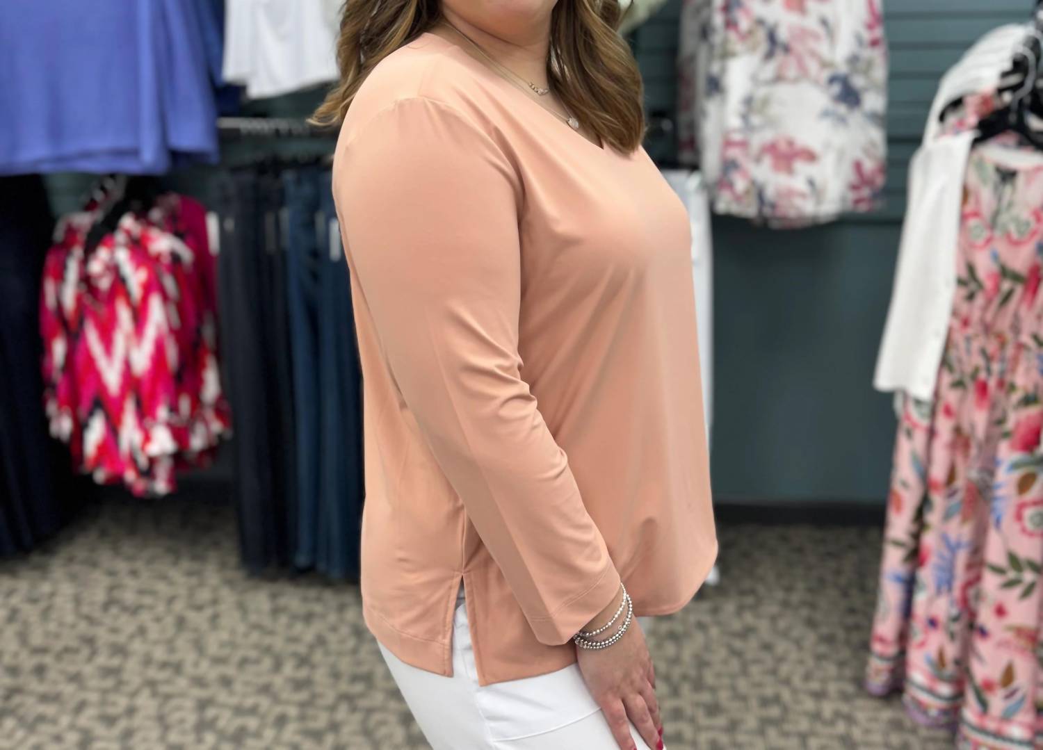 Multiples - 3/4 Sleeve V-neck Top