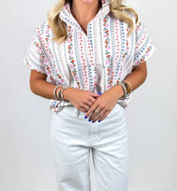 Karlie - French Multi Floral V-neck Signature Top