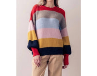 trend:notes Striped Puff Sleeve Sweater in multi - women's sweater