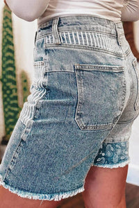 Dear Lover - Stripe Paisley & Mixed Patchwork Raw Hem Shorts