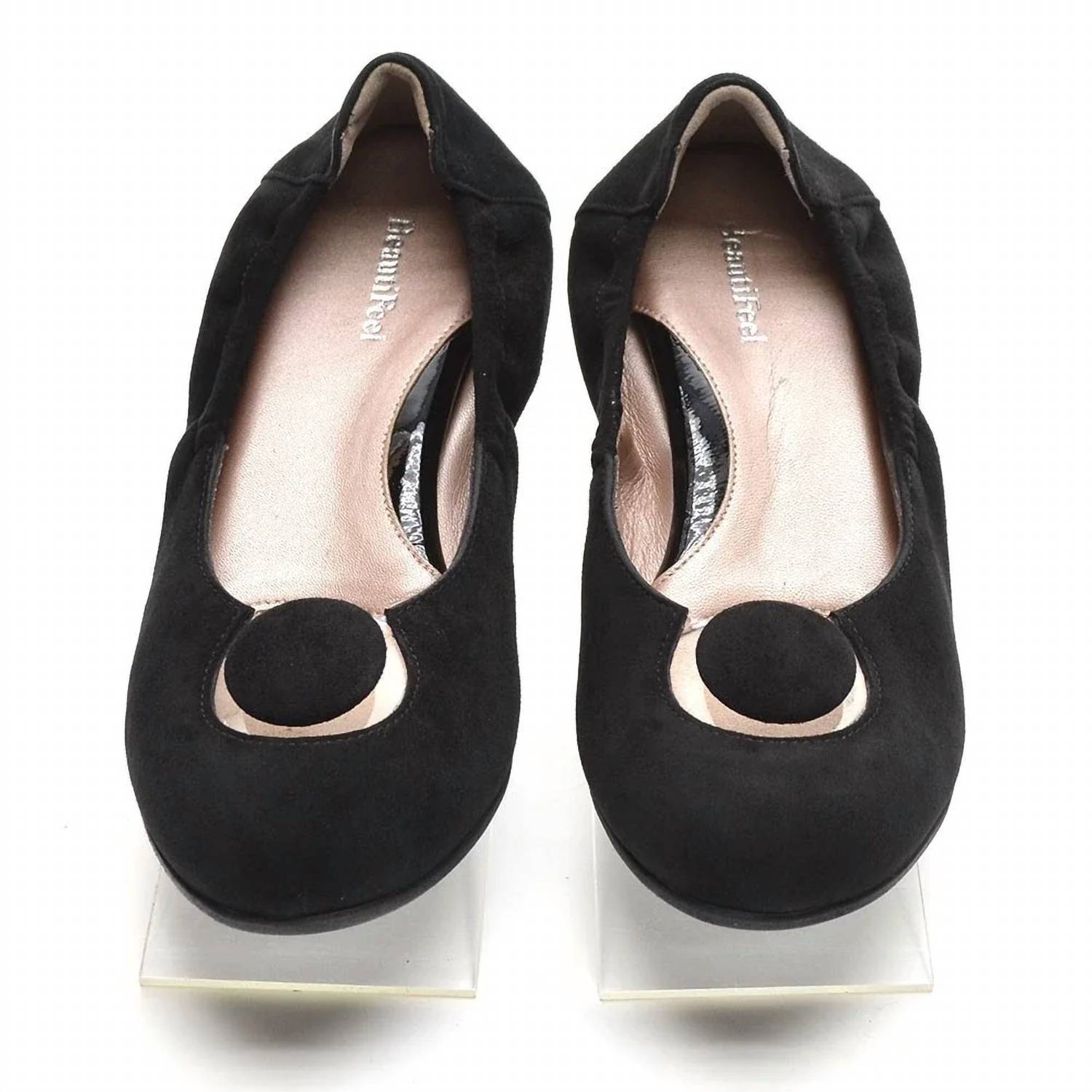 Beautifeel Women's Mary Ballerina Flats in black suede - women's flats - detail view