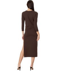 NORMA KAMALI Three Quarter Sleeve Full Length Dress in chocolate - women's dress - detail view