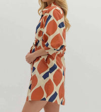 Entro - Women's Abstract Print Self Tie Shirt Dress