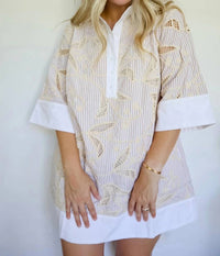 Lalavon - Women's Brianne Floral Embroidery Contrast Shirt Dress