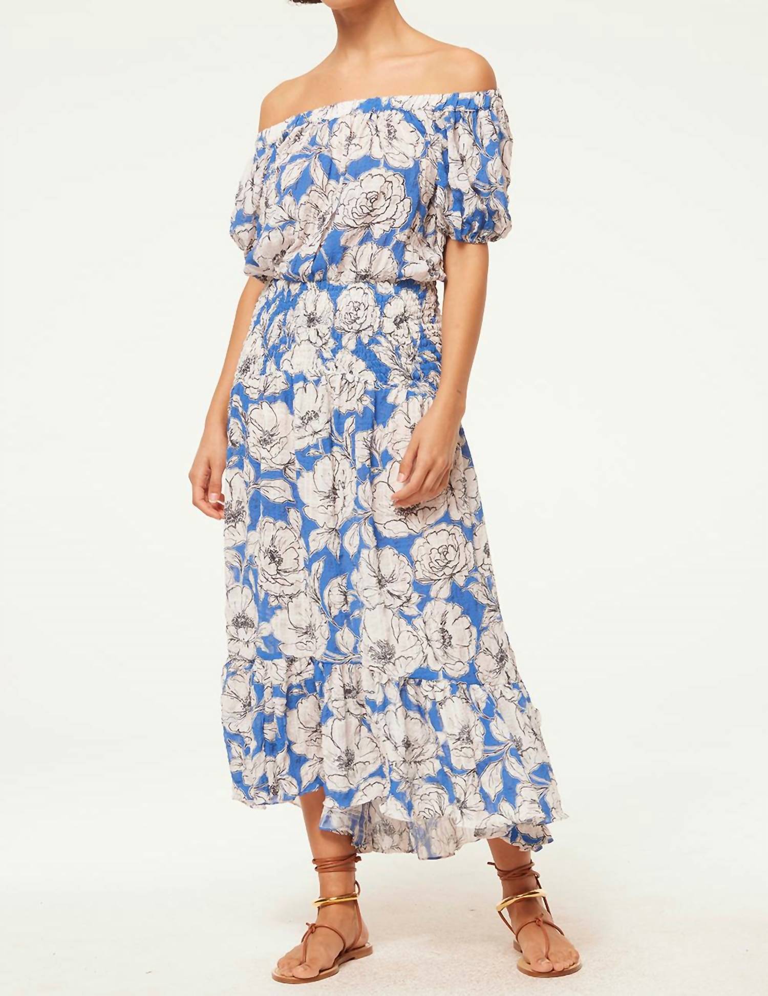 Misa Los Angeles Paola Off The Shoulder Midi Dress in gardenia crinkle - women's dress