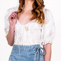 for Love & Lemons Diana Patchwork Top in white - women's t-shirt - detail view