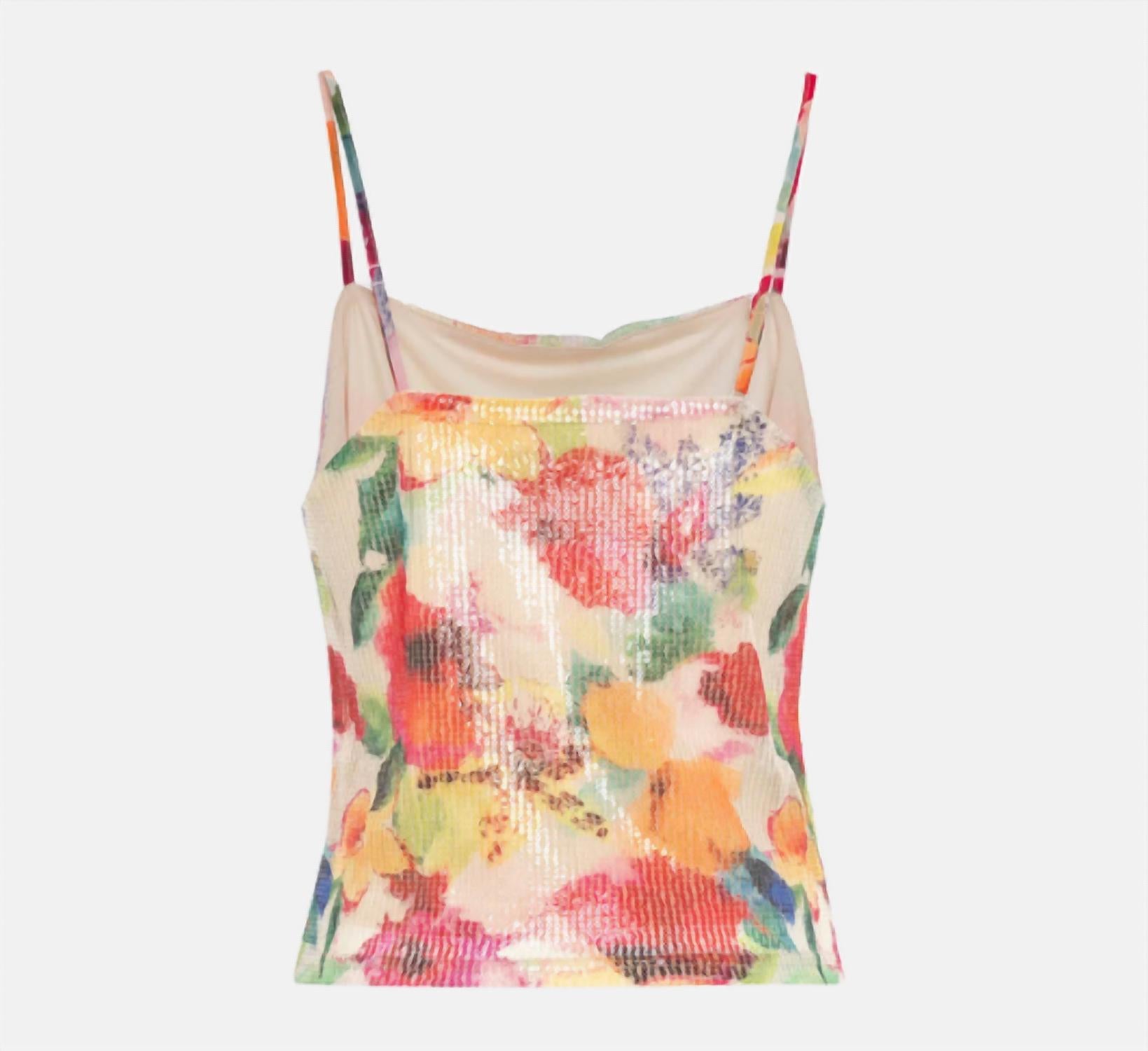 THEO the Label Theia Flower Print Sequin Tank Top in mandarine - women's tank top - alternate view