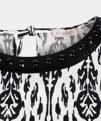 Esqualo - Saga Sleeveless Ikat Print Two Tone Top