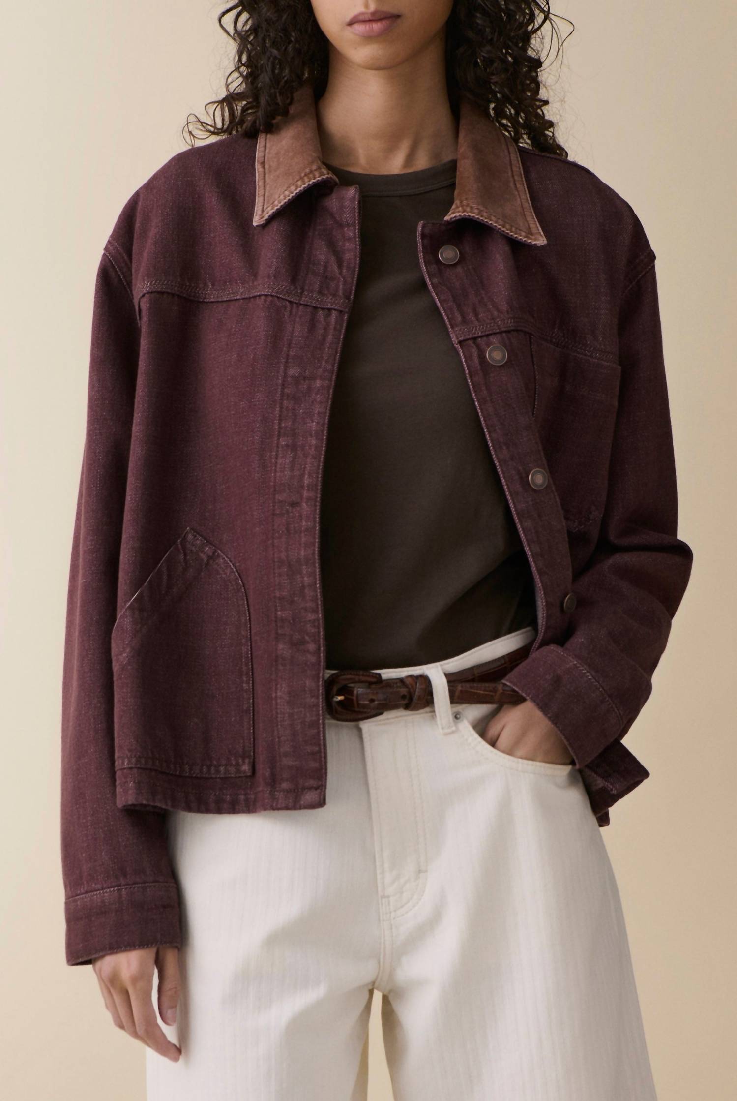 Jeanerica Nua Long Sleeve Denim Jacket in burgundy rinse - women's jacket
