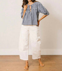 Sunshine Tienda Gingham Mira Top in navy - women's blouse - detail view
