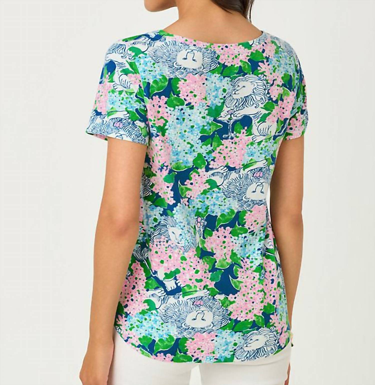 Lilly Pulitzer Key West Top in starlight navy lydia the lion - women's t-shirt - detail view
