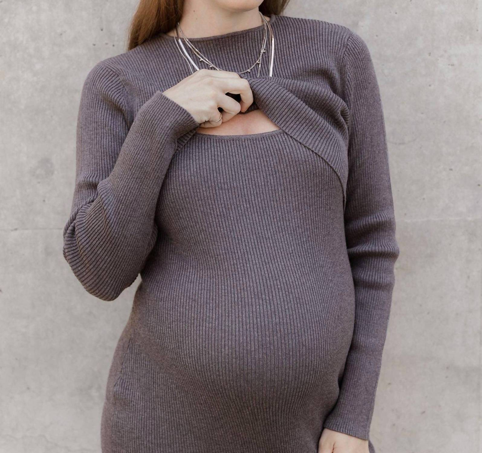 Kindred Bravely 2-in-1 Maternity And Nursing Midi Dress in 1 maternity and nursing midi dress in charcoal - women's dress - view 5