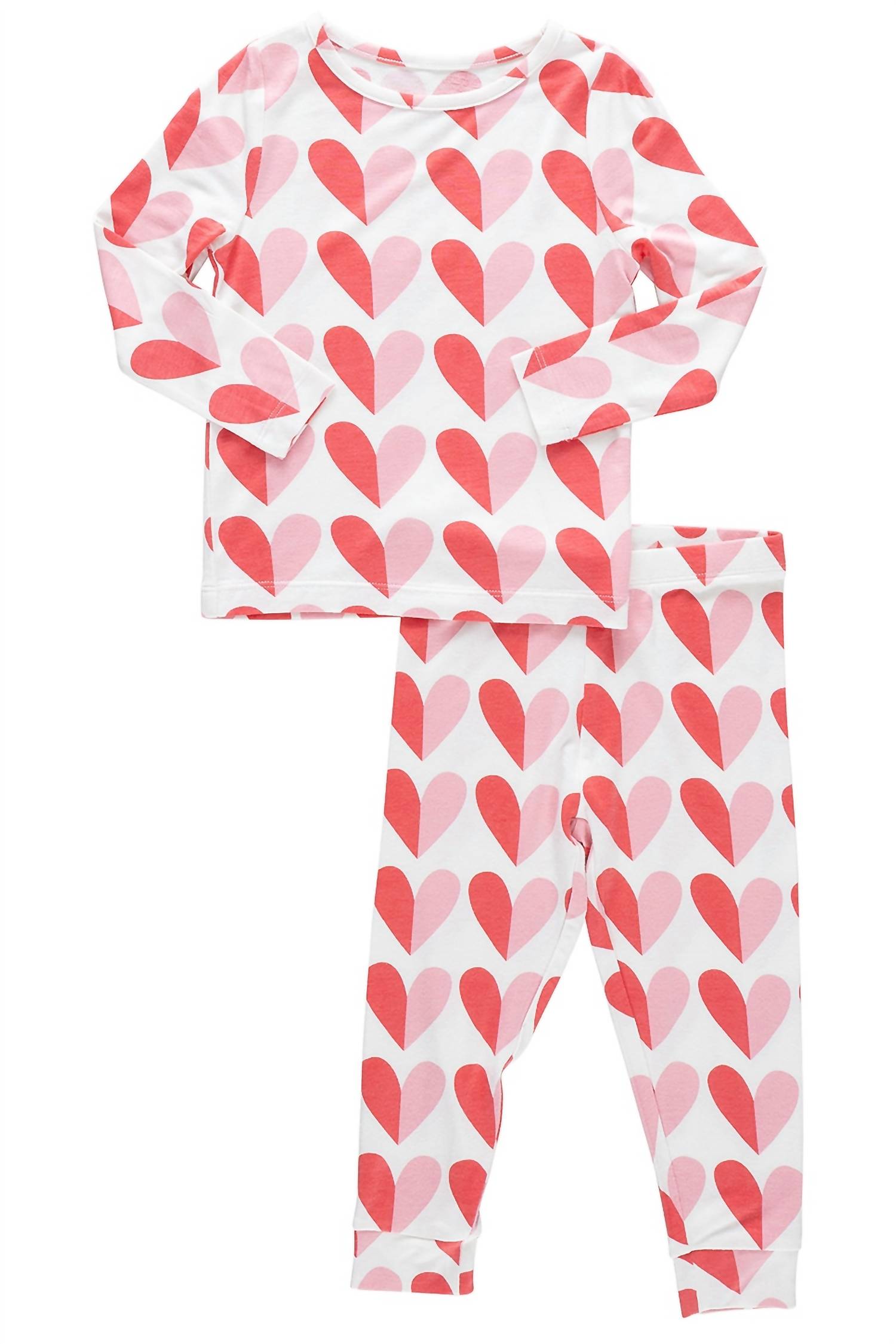 PINK CHICKEN Girls' Bamboo Pajama Set in pink half hearts - kids' sleepwear