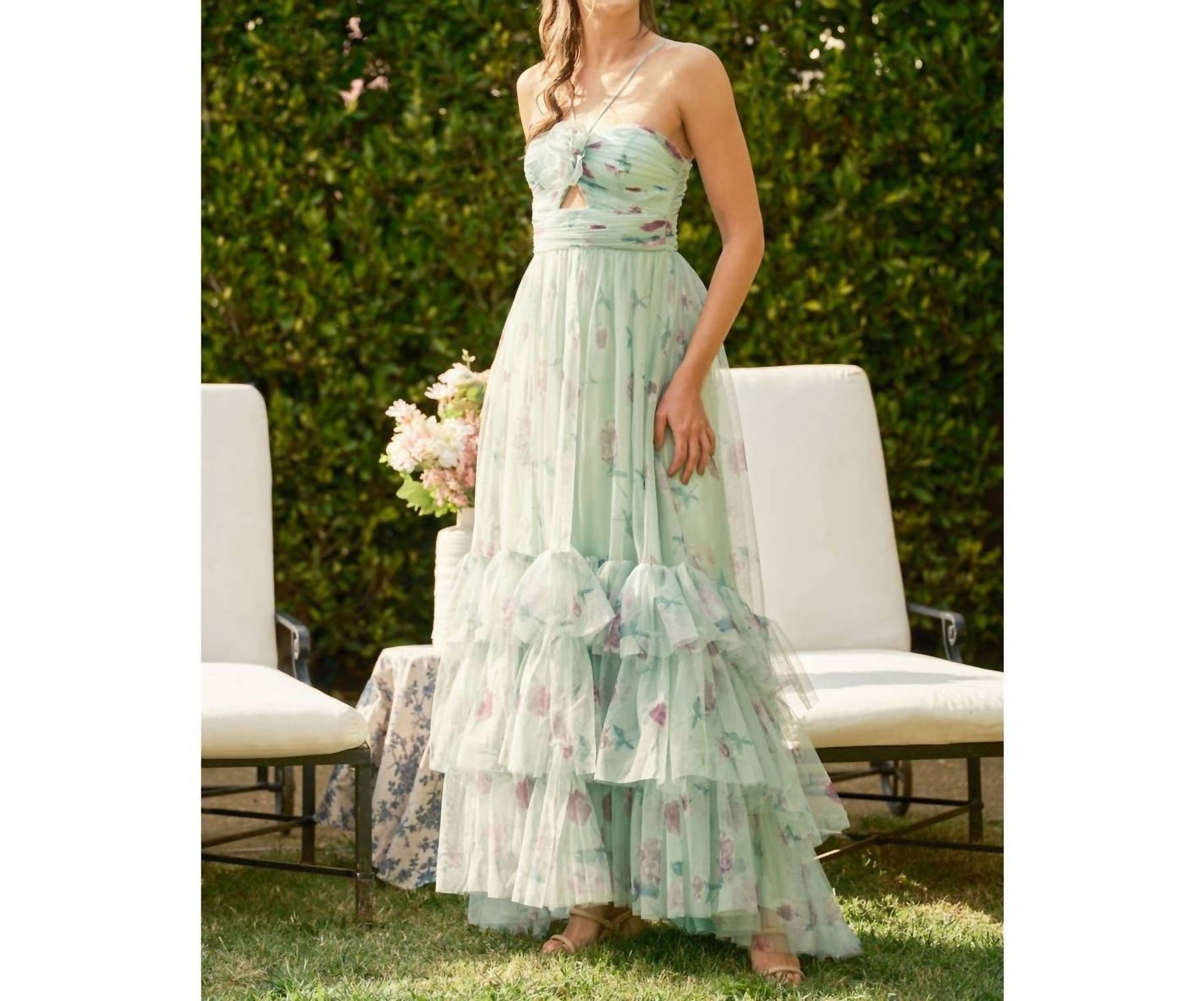 Ina Fashion - Rosette Detail Cut Out Tiered Maxi Dress