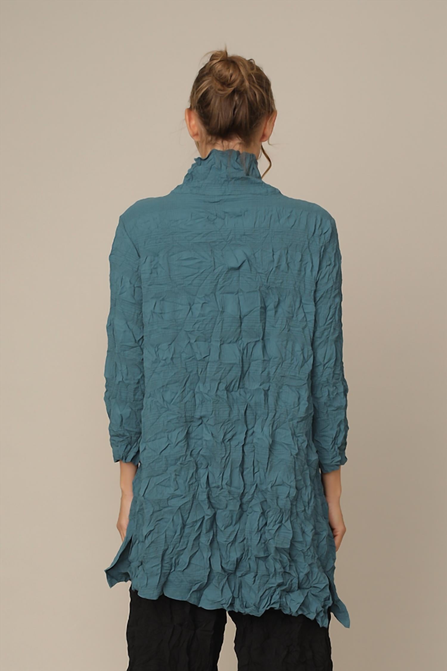 Chalet et ceci Jane Embossed Woven Shirt in saxon - women's long sleeve top - detail view