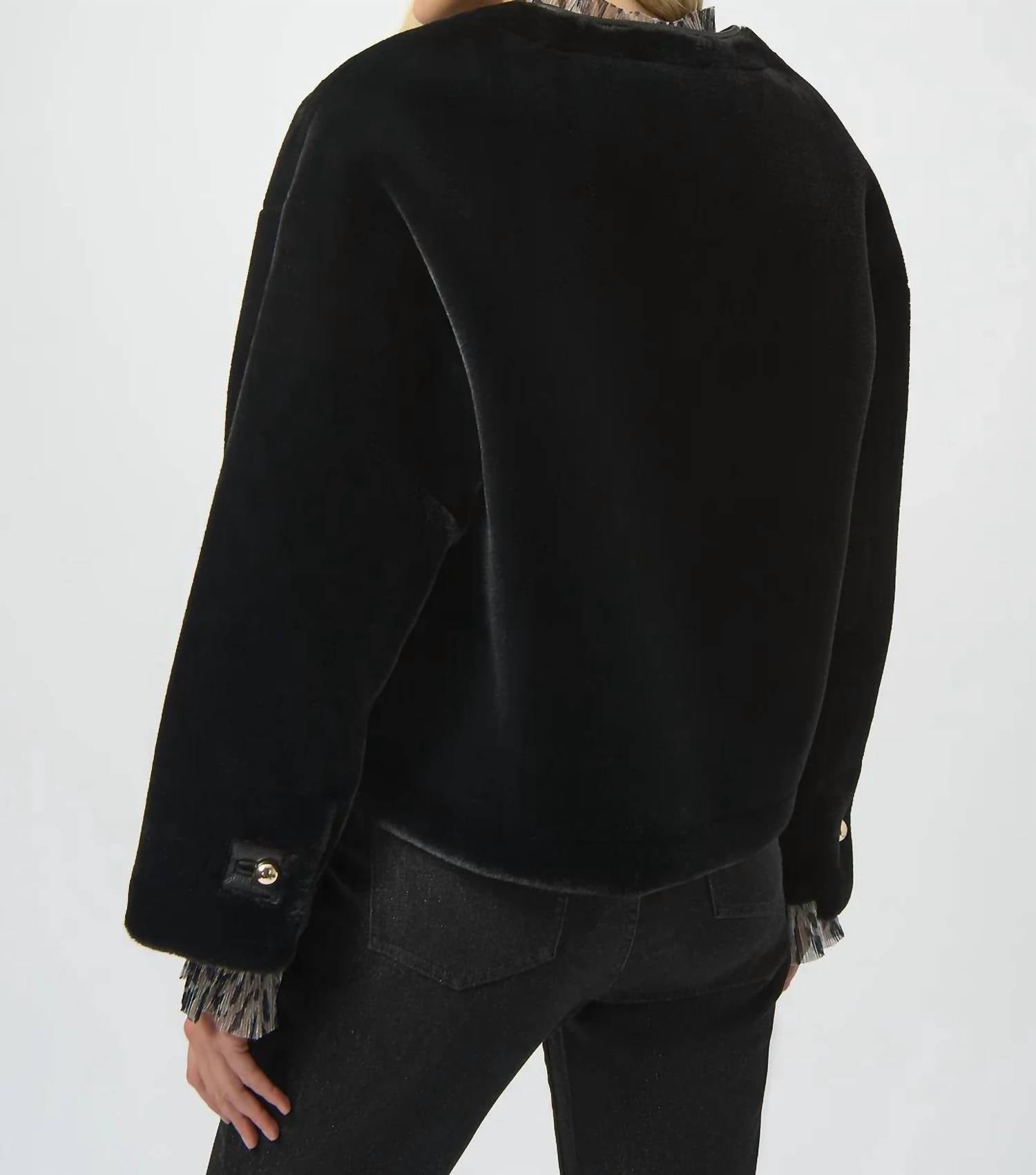 Joseph Ribkoff - Faux Fur Crewneck Boxy Jacket
