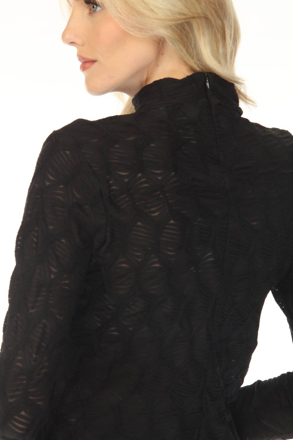 Joseph Ribkoff - Ruched Textured Mock Neck Fitted Top
