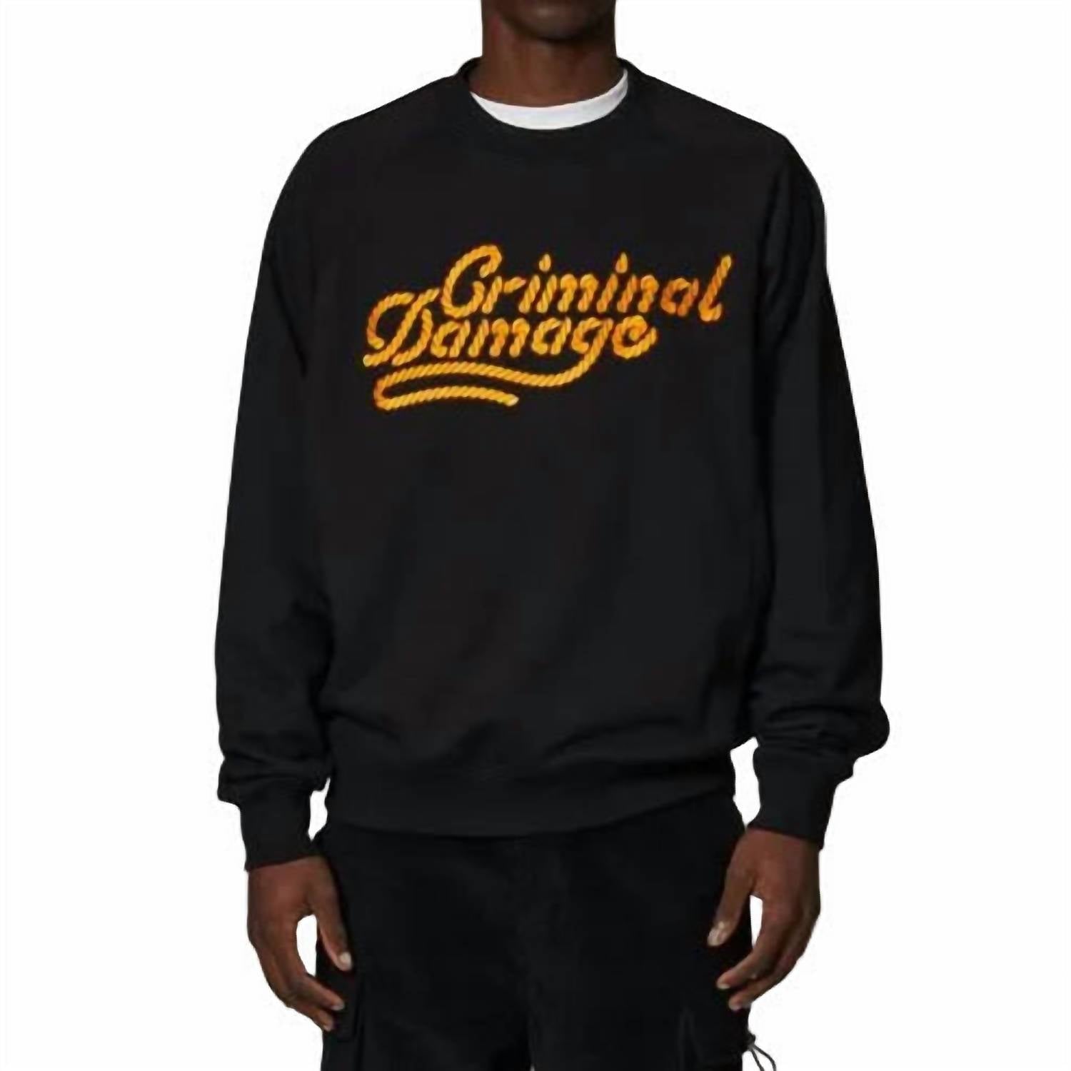 Criminal Damage Pullman Long Sleeve Sweatshirt in black mustard - men's shirt