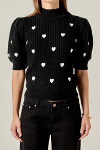 English Factory Embroidered Heart Sweater in black - women's sweater