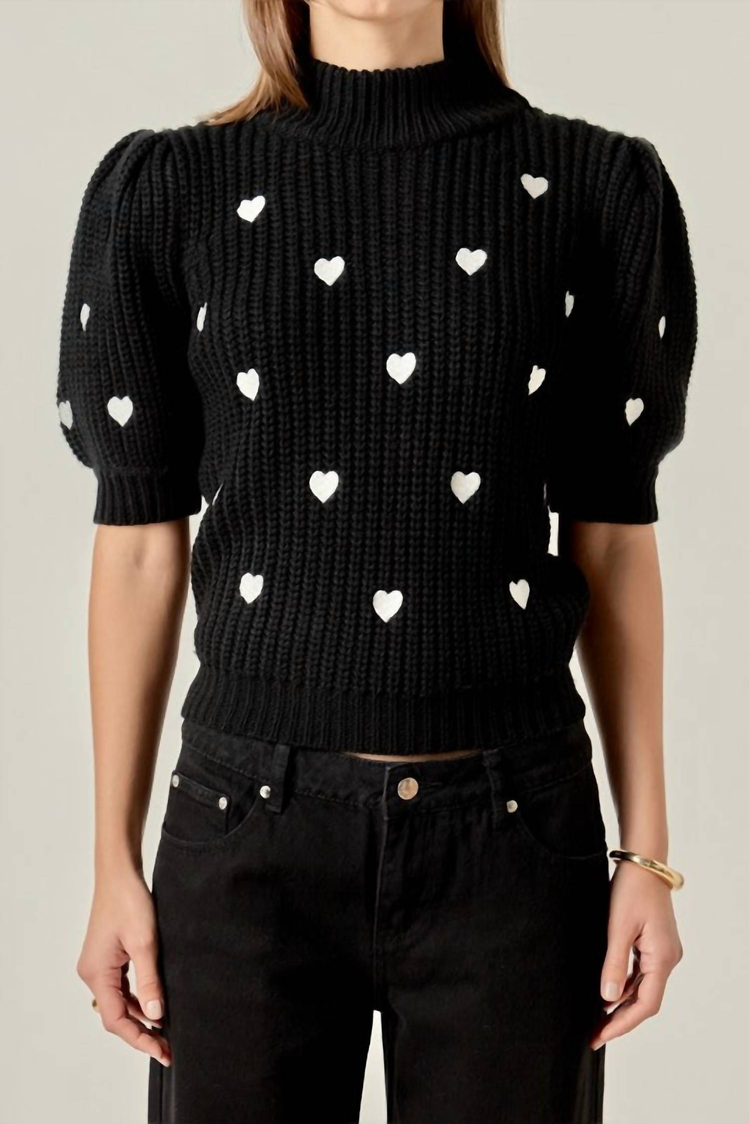English Factory Embroidered Heart Sweater in black - women's sweater