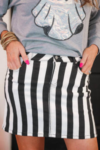 Jess Lea Nova Striped Denim Skort in black white - women's shorts - alternate view