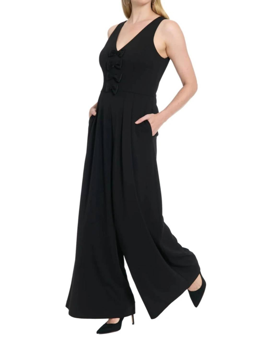 London Times - Bow-Accent Sleeveless Wide-Leg Jumpsuit