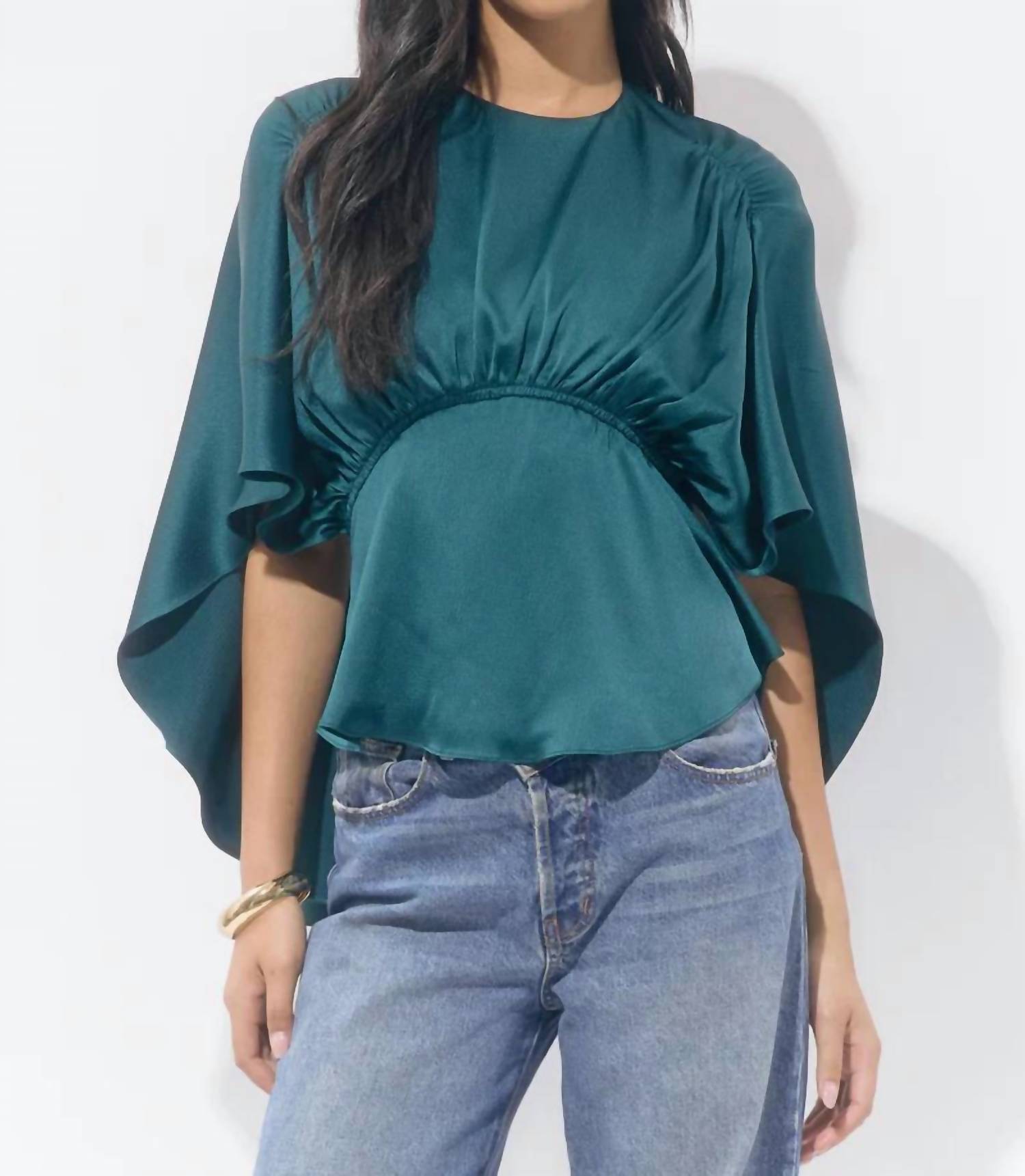 Adelyn Rae - Jade Satin Cape Blouse