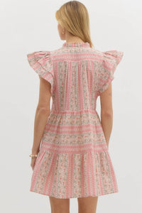 entro Ruffle Sleeve Tiered Mini Dress in pink paisley - women's dress - alternate view