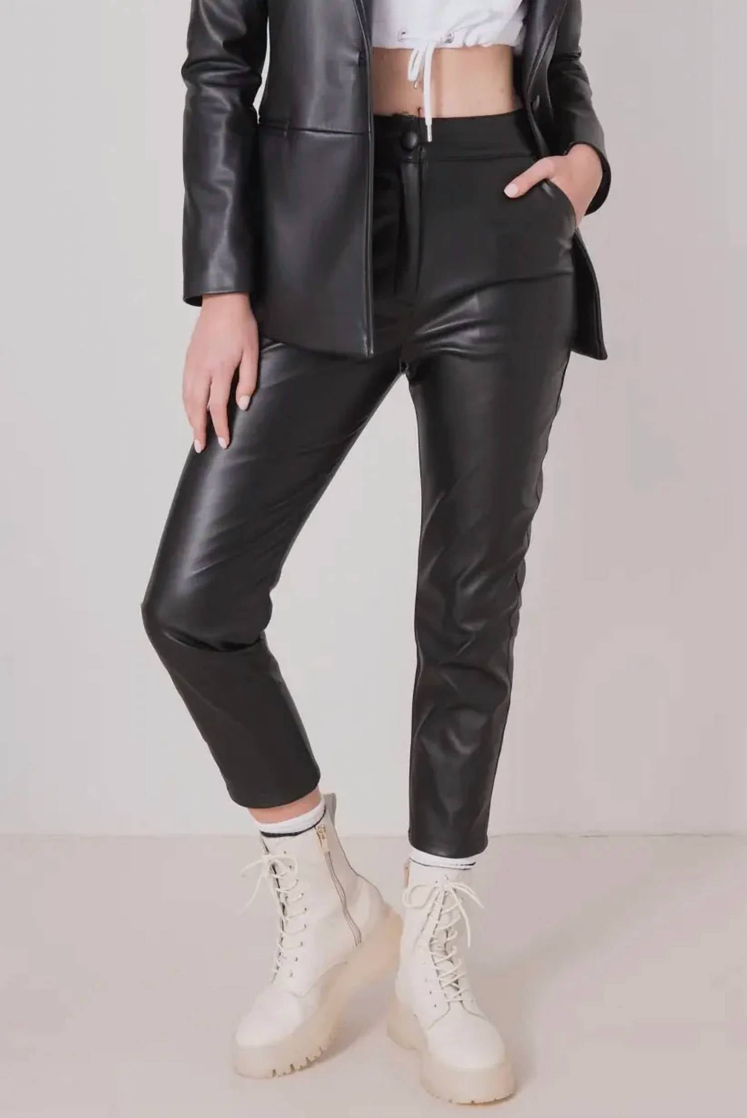 Bsl - High Waist Straight Faux Leather Pants
