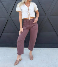 Faire - Women's Square Patch Pocket Ankle-length Barrel Jeans