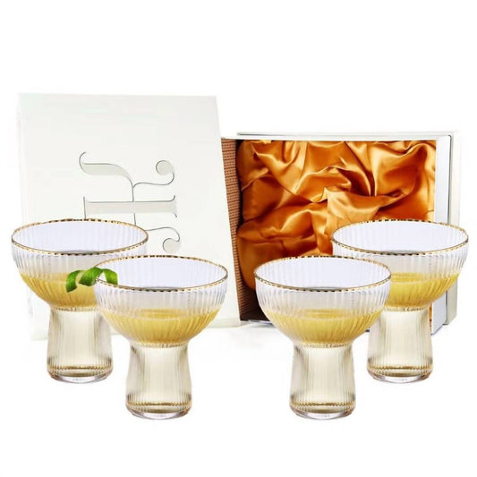 The Wine Savant - Ribbed Stemless Margarita & Cocktail Gilded Glasses Set