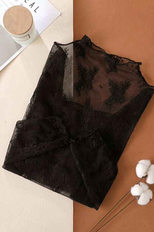 Accity - Sheer Lace Long Sleeve Top