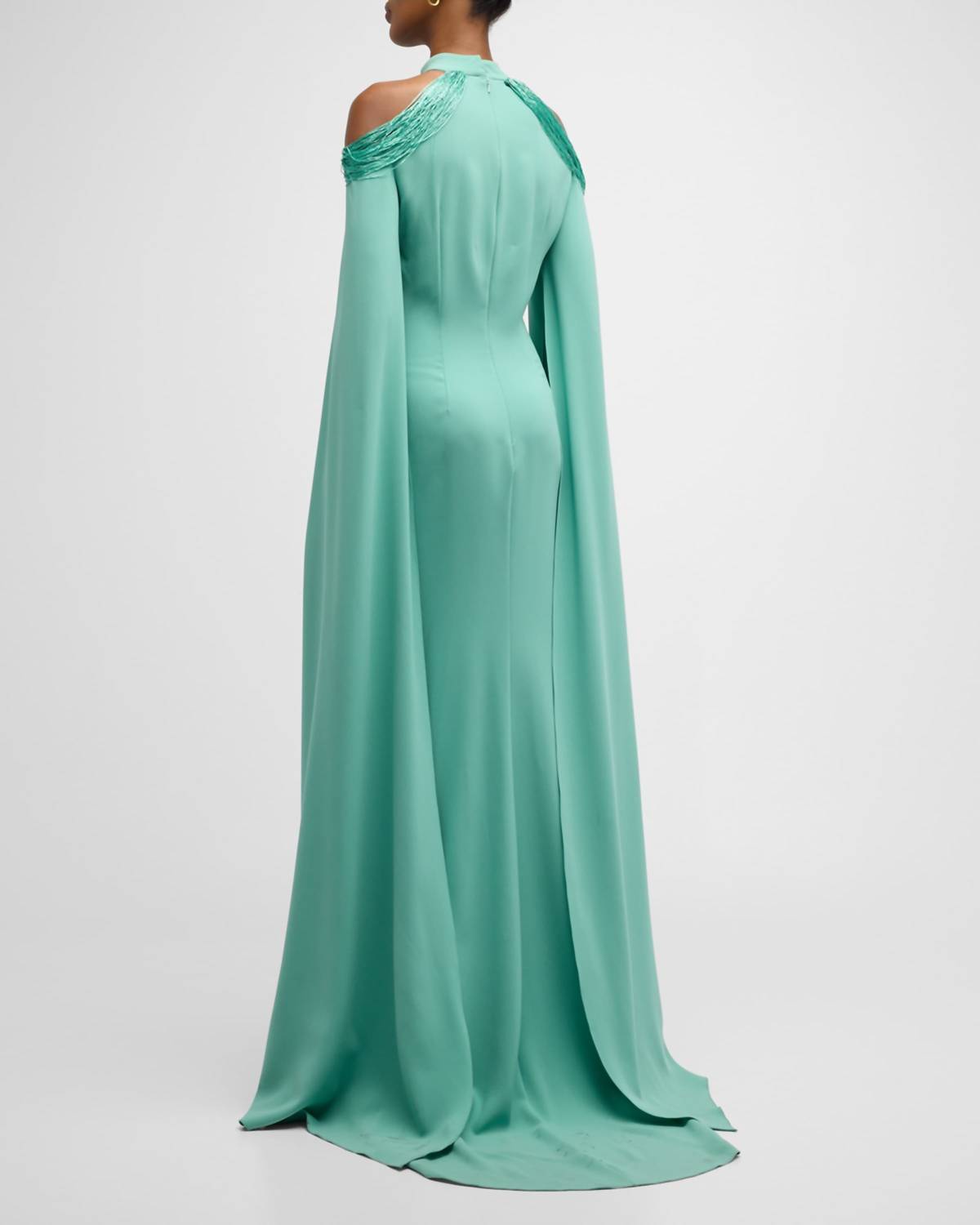Oscar De La Renta - Cold Shoulder Bugle Beaded Embroidered Caftan Gown