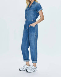 PISTOLA Grover Fieldsuit Utopia Dot Jumpsuit in blue - women's pants - detail view