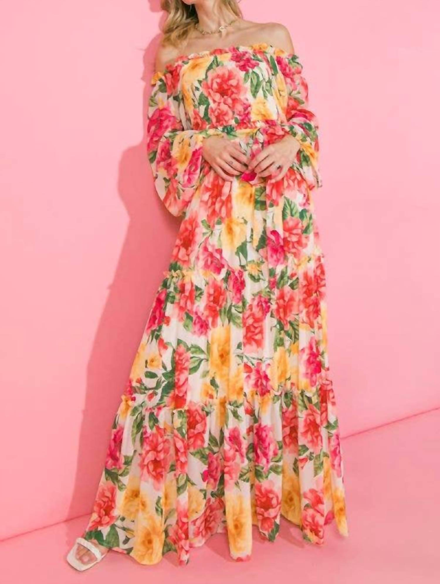 Flying Tomato - Floral Daydream Off the Shoulder Maxi Dress