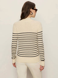 Sanctuary Forever Striped Mock Neck Top in vanilla creme with black stripe - women's long sleeve top - alternate view
