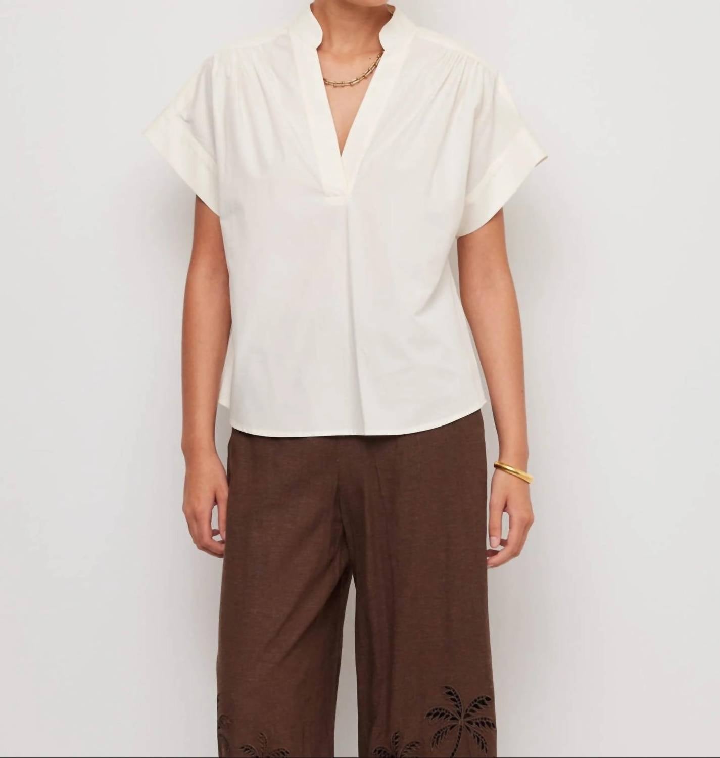 Fifteen Twenty - Women's Olive Short Sleeve V-neck Top