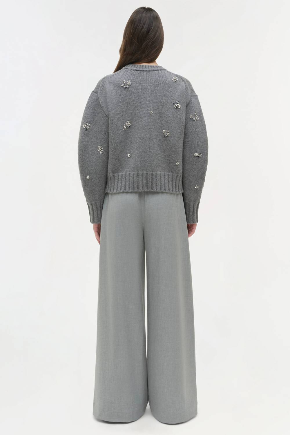 SIMKHAI Coraline Crewneck Sweater in heather grey - women's sweater - detail view
