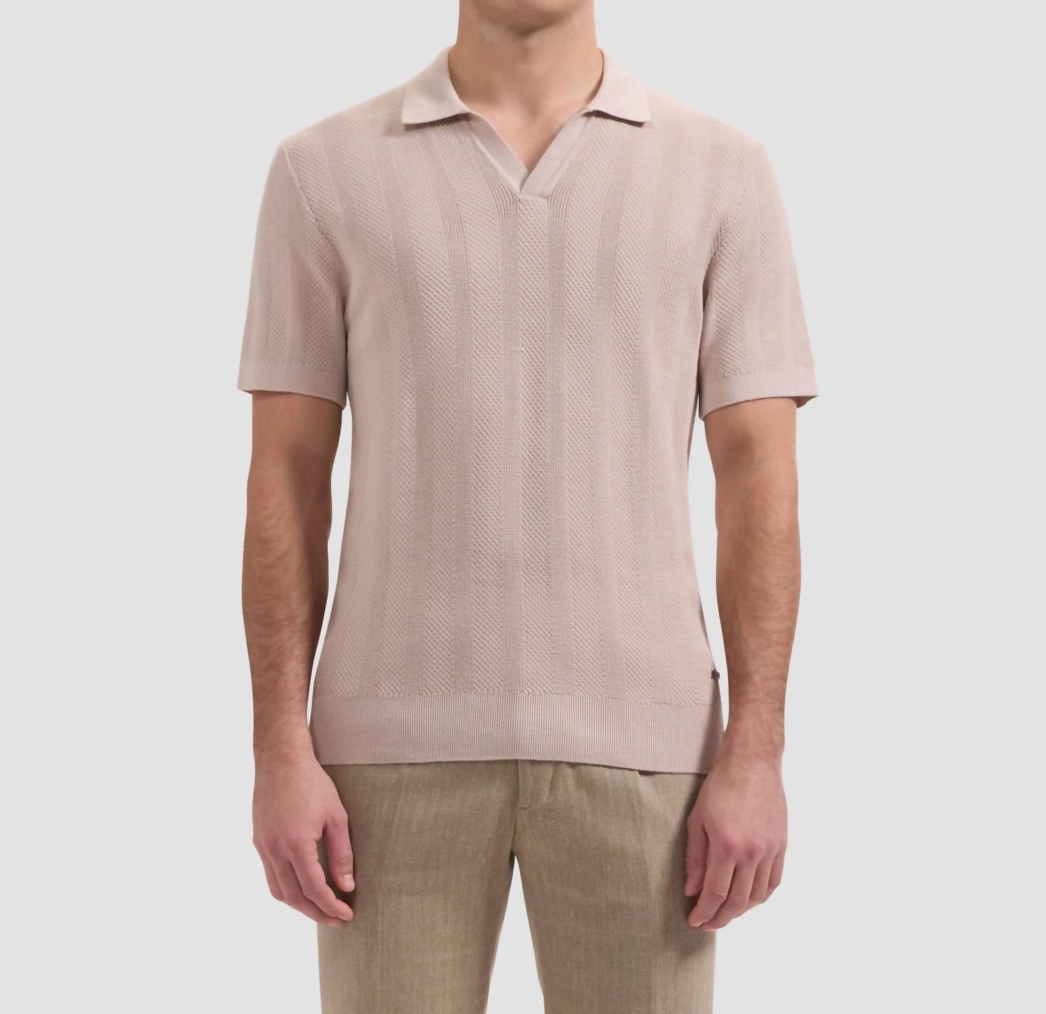 Bugatchi Uomo - Textured Stripe Johnny Collar Short-sleeve Sweater