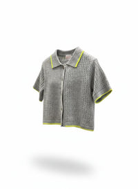 Brodie Cashmere Women's Short Sleeve Jacket in super grey neon yellow - women's blouse