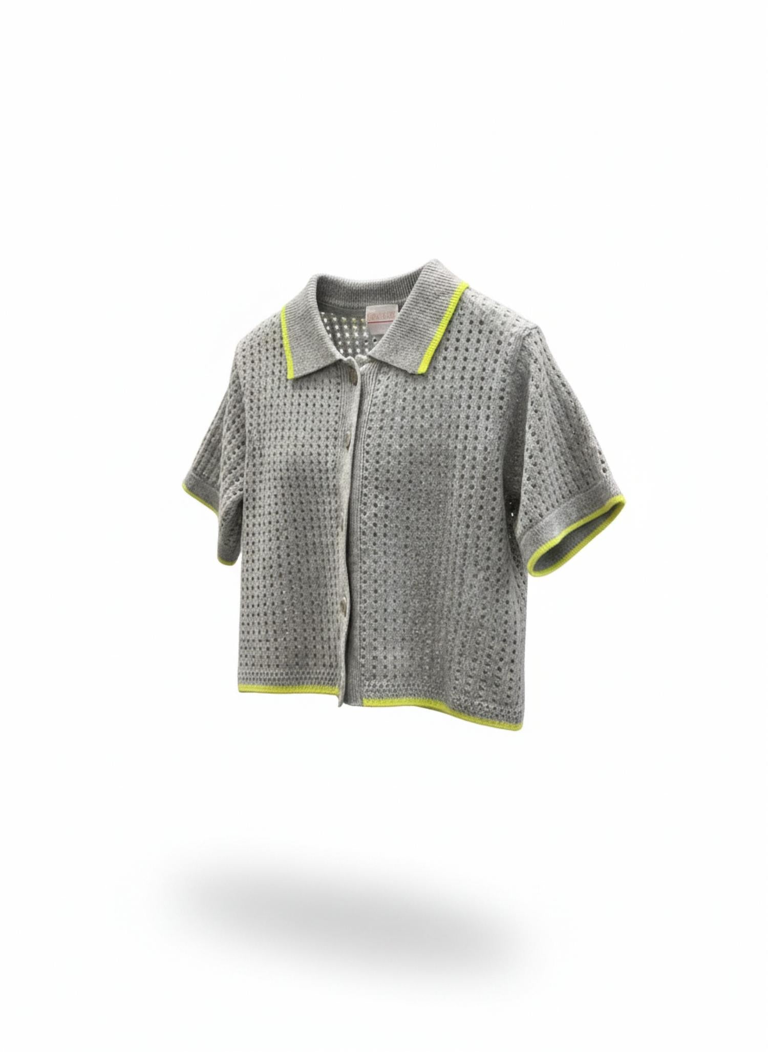 Brodie Cashmere Women's Short Sleeve Jacket in super grey neon yellow - women's blouse