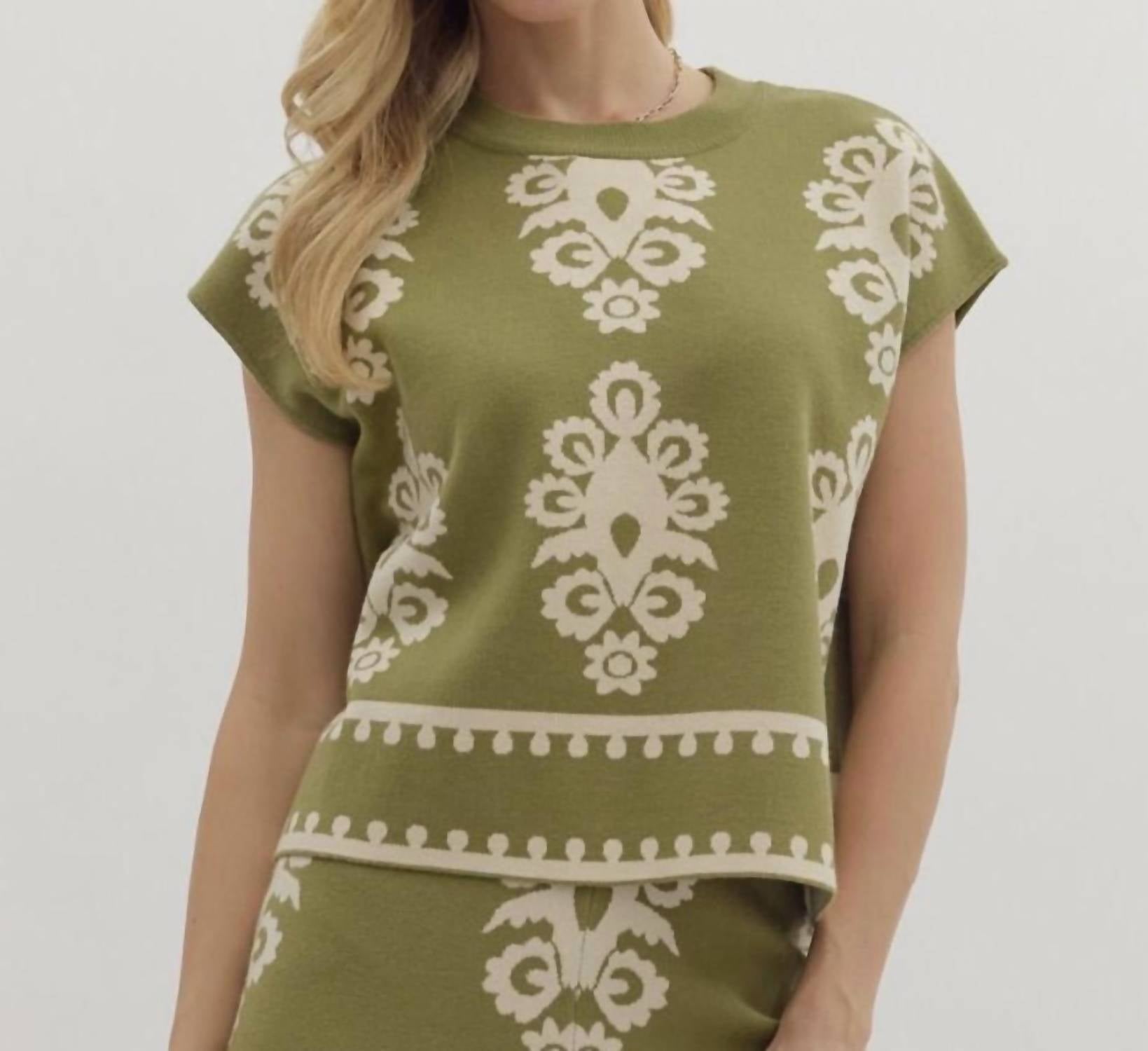 entro kint sweater top in olive - women's sweater