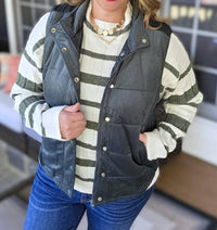 STACCATO Mini Cord Snap Zipper Vest in dark green - women's jacket