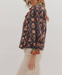 Entro - Floral Print Long Sleeve Top With Ruffle Trim