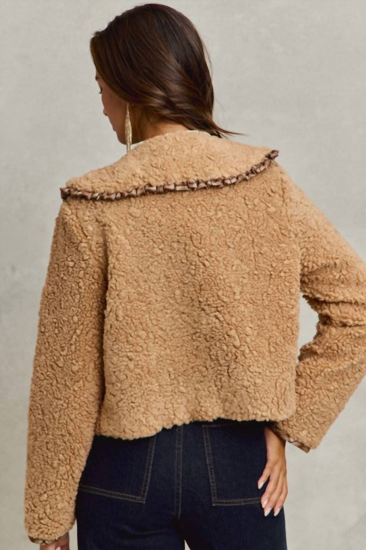 So Me - Sherpa Fur Ruffled Collar Jacket